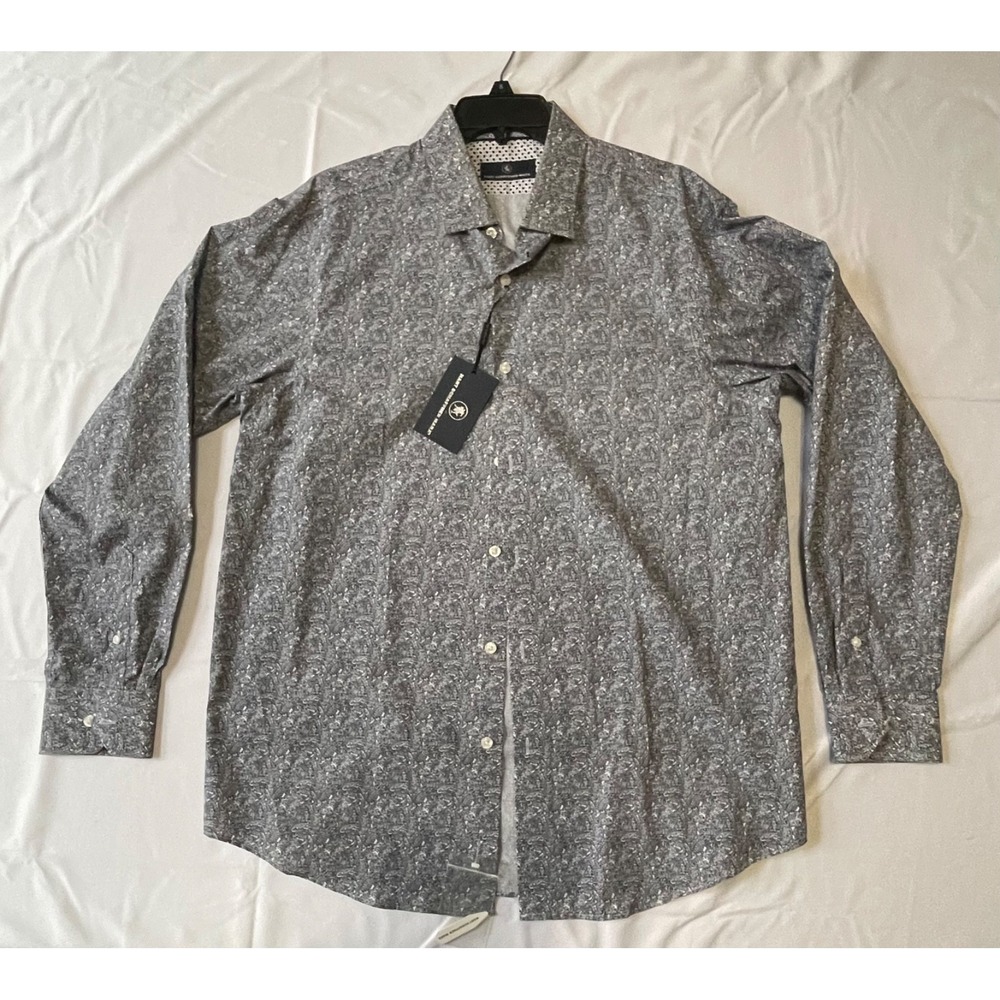 Hart Schaffner Marx Men Long-Sleeve Paisley Shirt S Large Button Up Navy & White